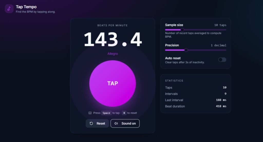 Online Tap Tempo Tool BPM Counter